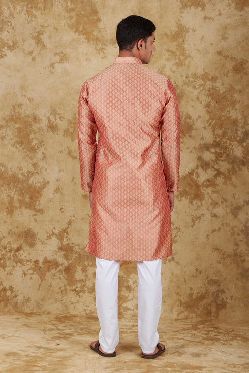 Veshbhoshaa Bluesaanchi Banarsi Silk Salmon Kurta Set