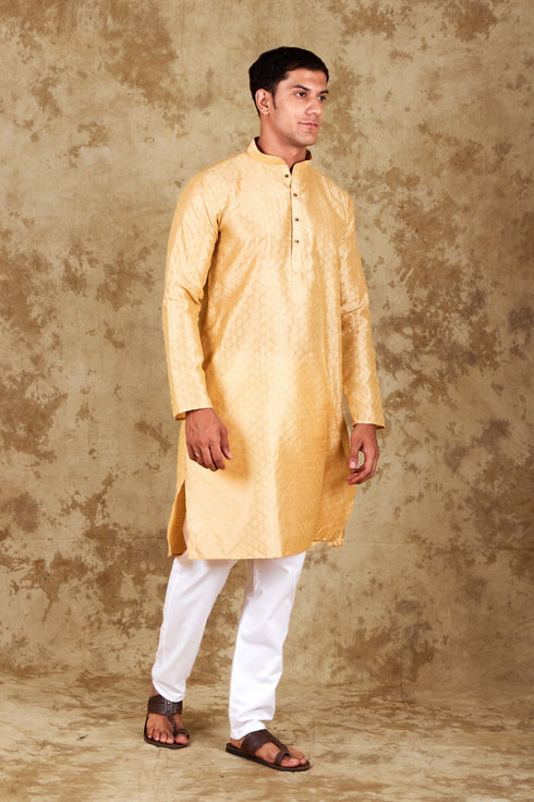 Veshbhoshaa Bluesaanchi Banarsi Silk Cream Kurta Set
