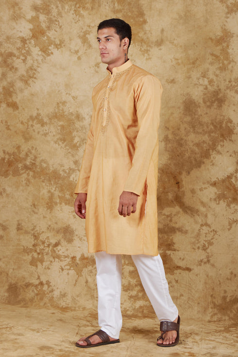 Veshbhoshaa Bluesaanchi Chanderi Silk Embroidered Kurta Set" Earth Yellow