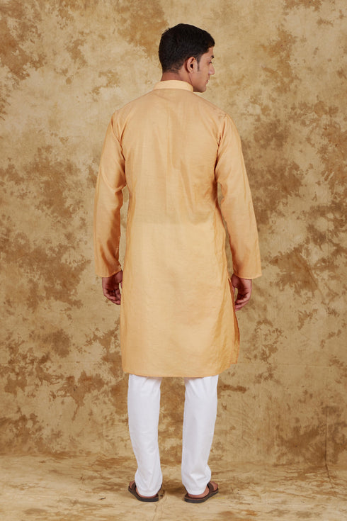 Veshbhoshaa Bluesaanchi Chanderi Silk Embroidered Kurta Set" Earth Yellow