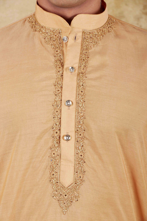 Veshbhoshaa Bluesaanchi Chanderi Silk Embroidered Kurta Set" Earth Yellow