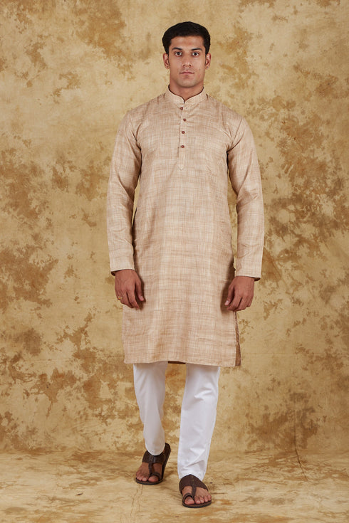 Veshbhoshaa Bluesaanchi Khaki Textured Men'S Kurta Set