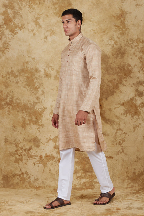 Veshbhoshaa Bluesaanchi Khaki Textured Men'S Kurta Set