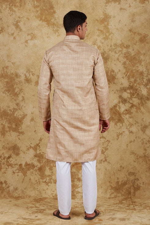 Veshbhoshaa Bluesaanchi Khaki Textured Men'S Kurta Set