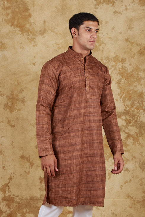 Veshbhoshaa Bluesaanchi Dark Brown Textured Men'S Kurta Set
