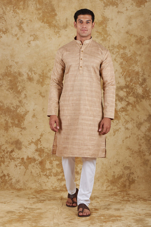 Veshbhoshaa Bluesaanchi Dark Cream Textured Men'S Kurta Set