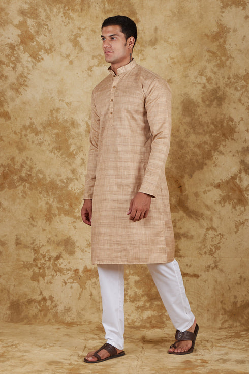 Veshbhoshaa Bluesaanchi Dark Cream Textured Men'S Kurta Set