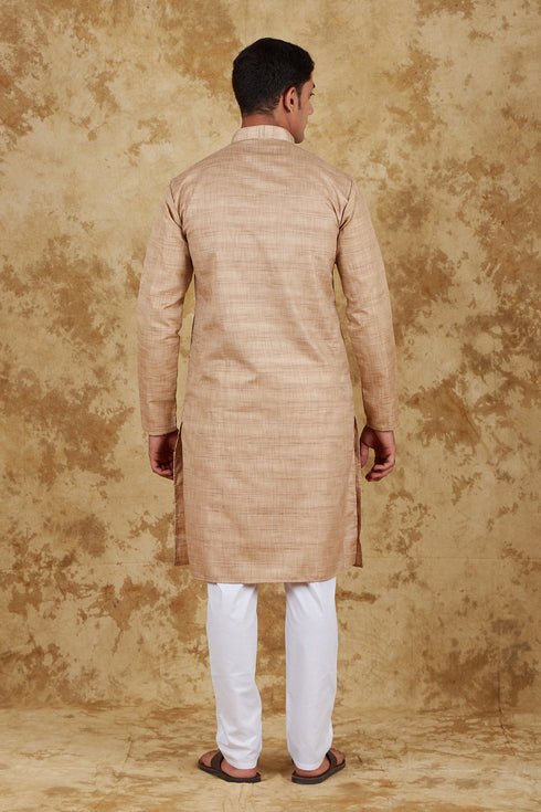 Veshbhoshaa Bluesaanchi Dark Cream Textured Men'S Kurta Set