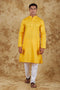 Veshbhoshaa Bluesaanchi Dark Yellow Textured Men'S Kurta Set