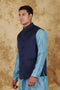 Veshbhoshaa Bluesaanchi Men'S Jacquard Blue Waistcoat
