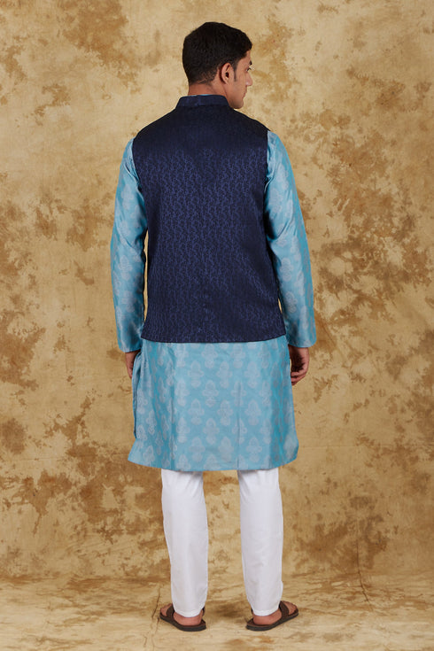 Veshbhoshaa Bluesaanchi Blue Jacquard Waistcoat Set