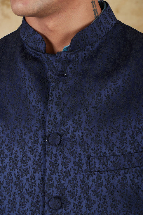 Veshbhoshaa Bluesaanchi Blue Jacquard Waistcoat Set