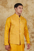Veshbhoshaa Bluesaanchi Men'S Cotton Blend Yellow Mirror Embroidered Waistcoat