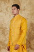 Veshbhoshaa Bluesaanchi Men'S Cotton Blend Yellow Mirror Embroidered Waistcoat