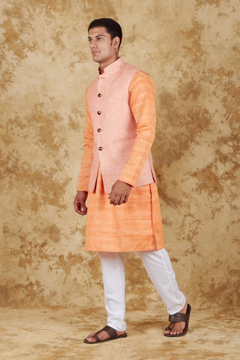 Veshbhoshaa Bluesaanchi Orange Waistcoat Set