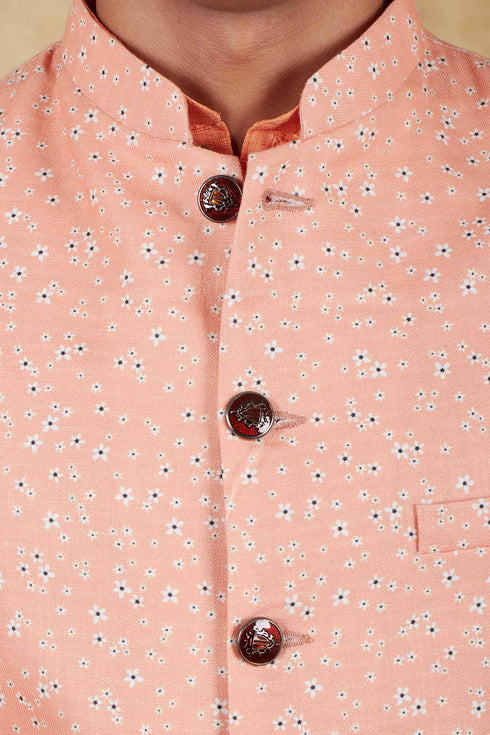 Veshbhoshaa Bluesaanchi Men'S Cotton Blend Orange Printed Waistcoat