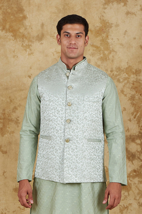 Veshbhoshaa Bluesaanchi Men'S Jacquard Green Waistcoat