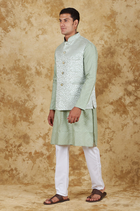 Veshbhoshaa Bluesaanchi Light Green Jacquard Waistcoat Set