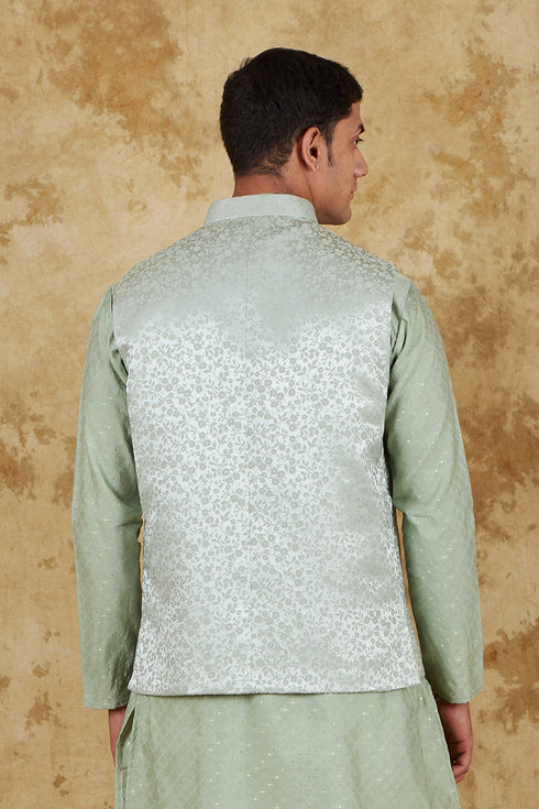 Veshbhoshaa Bluesaanchi Men'S Jacquard Green Waistcoat