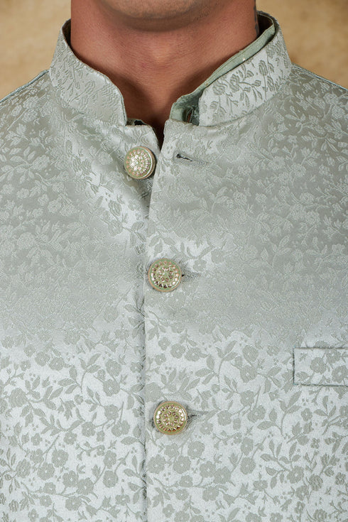 Veshbhoshaa Bluesaanchi Light Green Jacquard Waistcoat Set