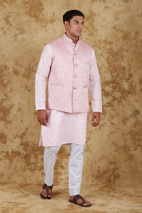 Veshbhoshaa Bluesaanchi Baby Pink Jacquard Waistcoat Set