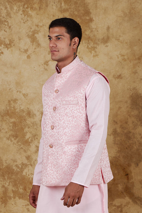 Veshbhoshaa Bluesaanchi Men'S Jacquard Pink Waistcoat