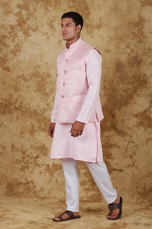 Veshbhoshaa Bluesaanchi Baby Pink Jacquard Waistcoat Set