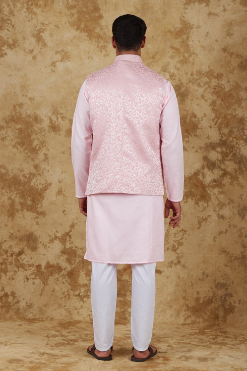 Veshbhoshaa Bluesaanchi Baby Pink Jacquard Waistcoat Set
