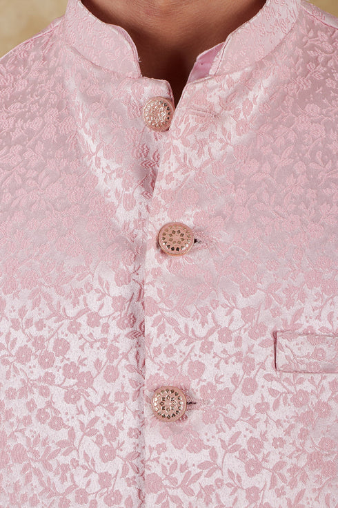 Veshbhoshaa Bluesaanchi Men'S Jacquard Pink Waistcoat