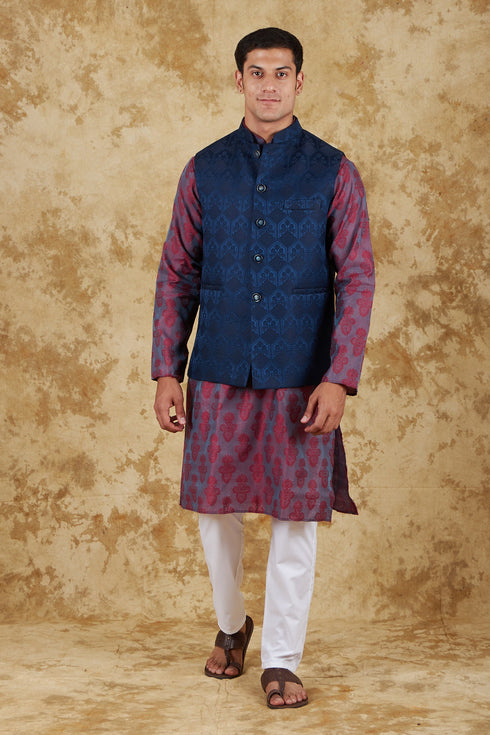 Veshbhoshaa Bluesaanchi Blue Jacquard Waistcoat Set