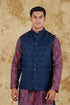 Veshbhoshaa Bluesaanchi Men'S Jacquard Blue Waistcoat