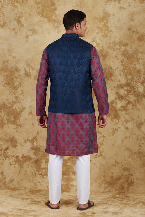 Veshbhoshaa Bluesaanchi Blue Jacquard Waistcoat Set