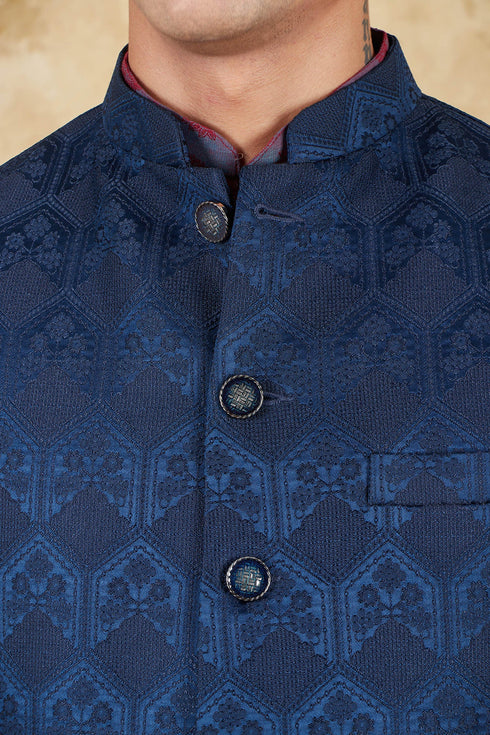 Veshbhoshaa Bluesaanchi Blue Jacquard Waistcoat Set
