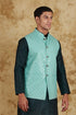 Veshbhoshaa Bluesaanchi Men'S Jacquard Mint Green Sequence Waistcoat