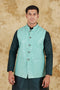 Veshbhoshaa Bluesaanchi Men'S Jacquard Mint Green Sequence Waistcoat