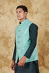 Veshbhoshaa Bluesaanchi Men'S Jacquard Mint Green Sequence Waistcoat