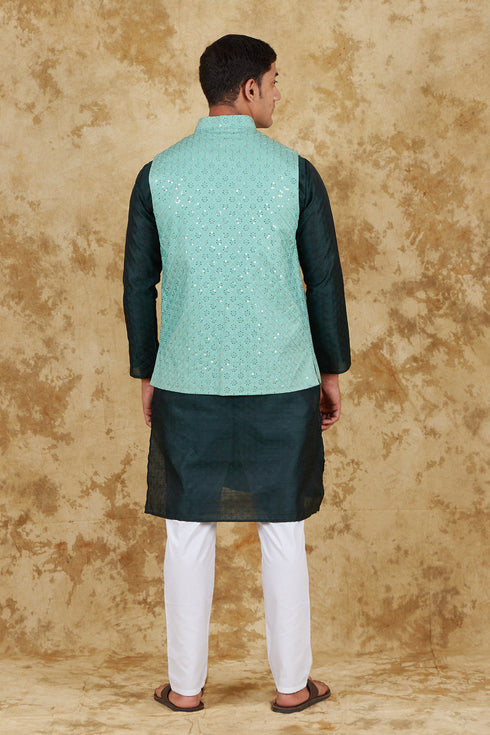 Veshbhoshaa Bluesaanchi Green Waistcoat Set