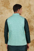Veshbhoshaa Bluesaanchi Men'S Jacquard Mint Green Sequence Waistcoat