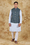 Veshbhoshaa Bluesaanchi Casual Grey Waistcoat Set