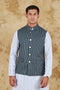 Veshbhoshaa Bluesaanchi Men'S Cotton Blend Green Striped Waistcoat