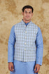 Veshbhoshaa Bluesaanchi Men'S Cotton Blend Blue All Over Check Waistcoat