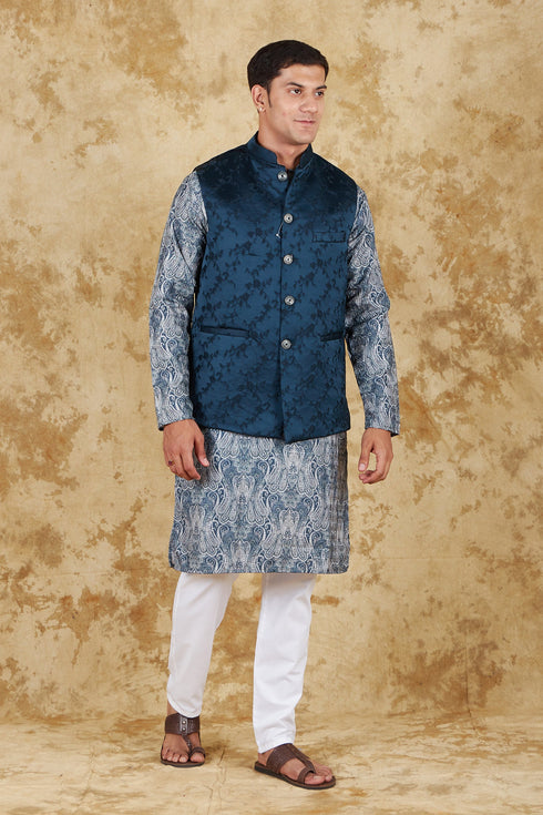 Veshbhoshaa Bluesaanchi Indigo Jacquard Waistcoat Set