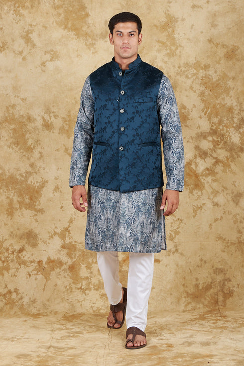 Veshbhoshaa Bluesaanchi Indigo Jacquard Waistcoat Set