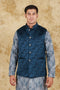Veshbhoshaa Bluesaanchi Men'S Jacquard Blue Waistcoat