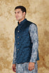 Veshbhoshaa Bluesaanchi Men'S Jacquard Blue Waistcoat
