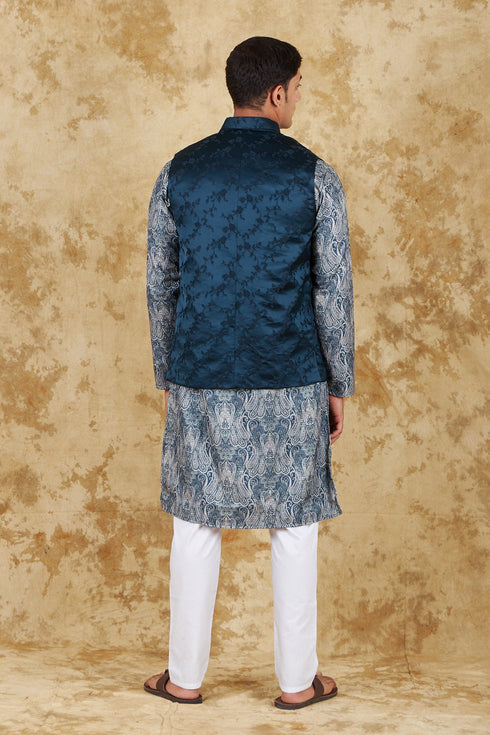 Veshbhoshaa Bluesaanchi Indigo Jacquard Waistcoat Set