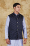 Veshbhoshaa Bluesaanchi Men'S Jacquard Blue Waistcoat