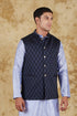 Veshbhoshaa Bluesaanchi Men'S Jacquard Blue Waistcoat
