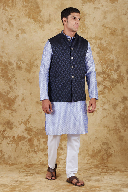 Veshbhoshaa Bluesaanchi Blue Jacquard Waistcoat Set