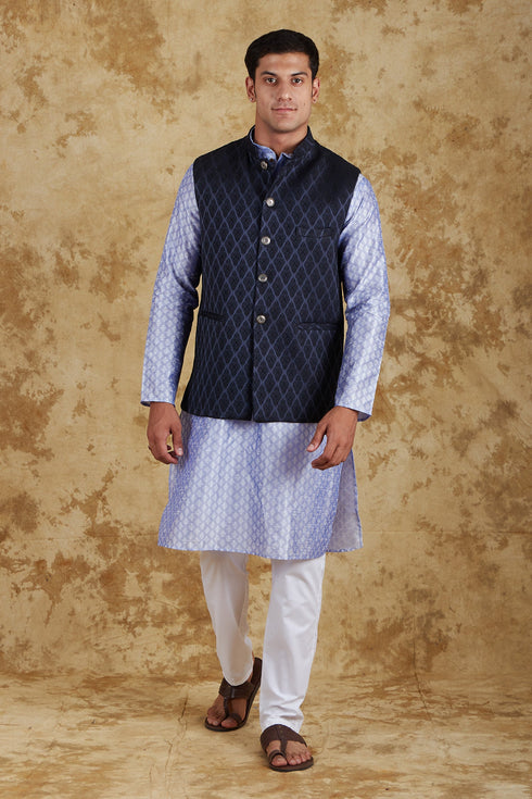 Veshbhoshaa Bluesaanchi Blue Jacquard Waistcoat Set